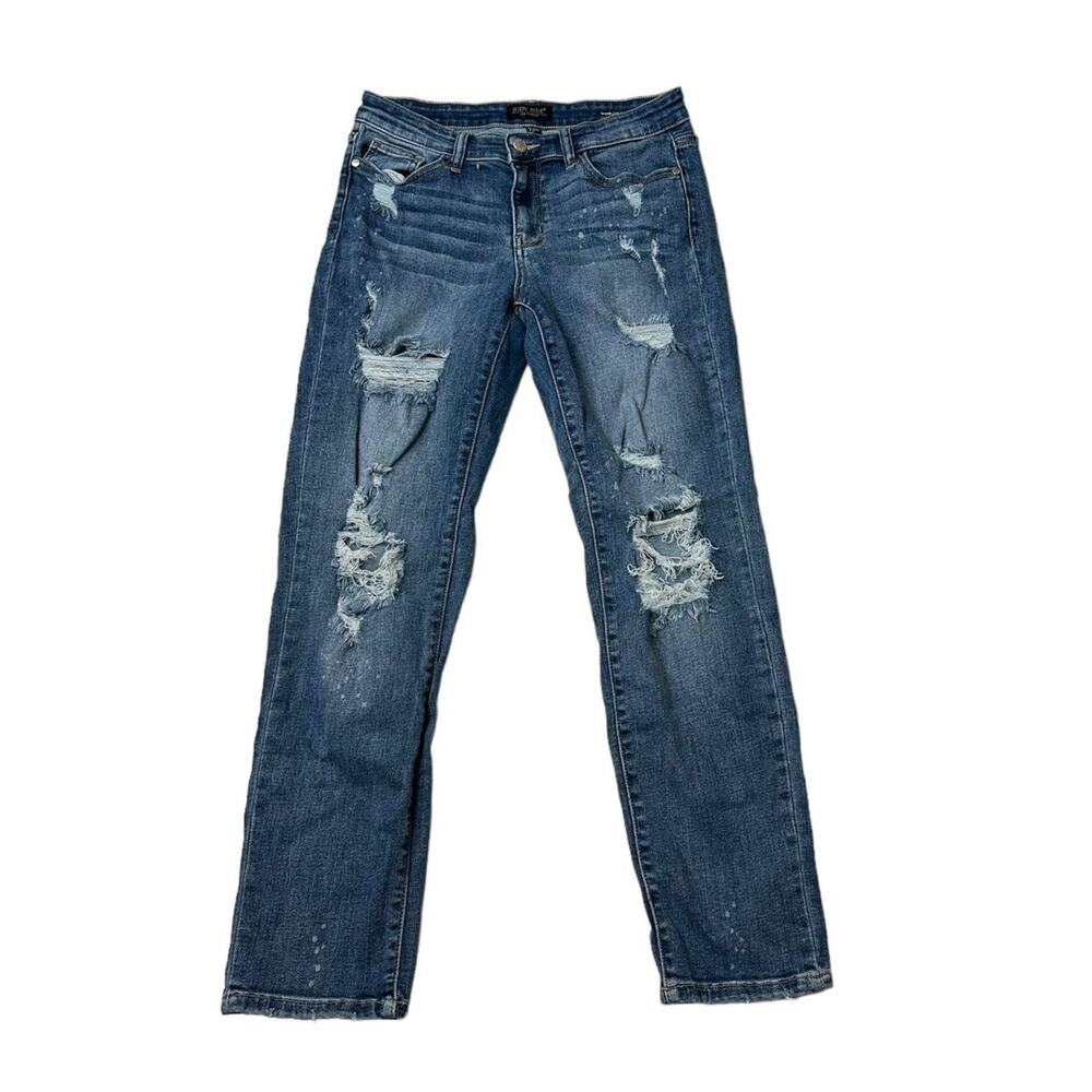 Judy Blue Boyfriend Fit Destroyed Bleach Splatter Stretch Jeans Size 7/28